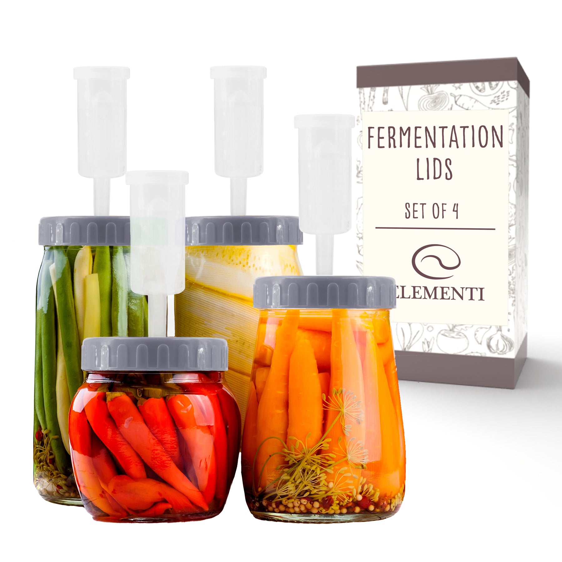 Elementi Fermentation Lids Set of 4 (Grey)