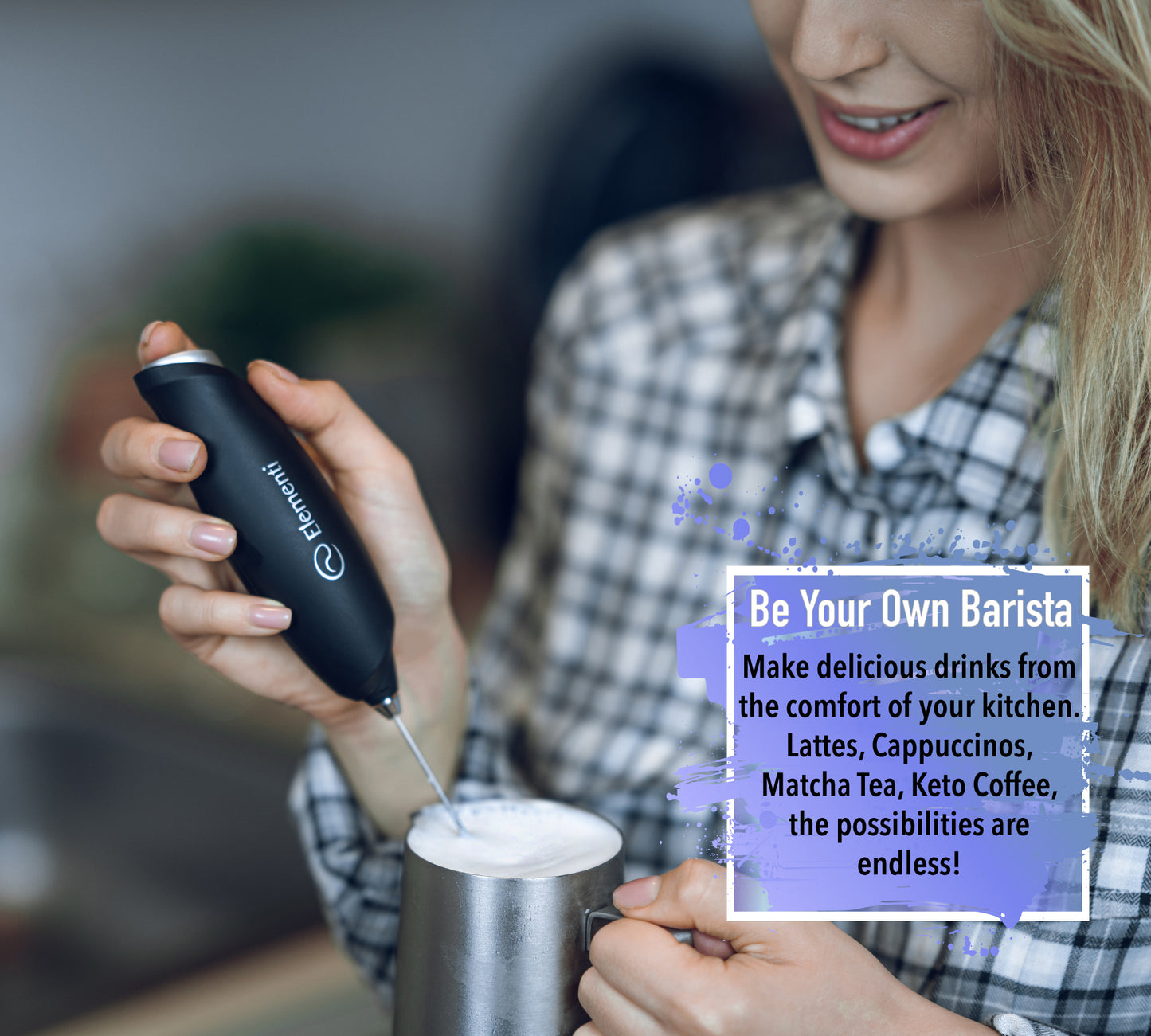 Elementi Electric Milk Frother Handheld (Ultra Silver)