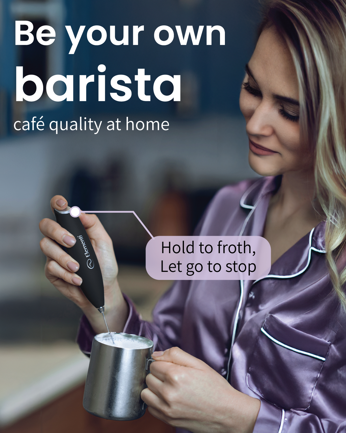 Elementi Handheld Milk Frother with Stand
