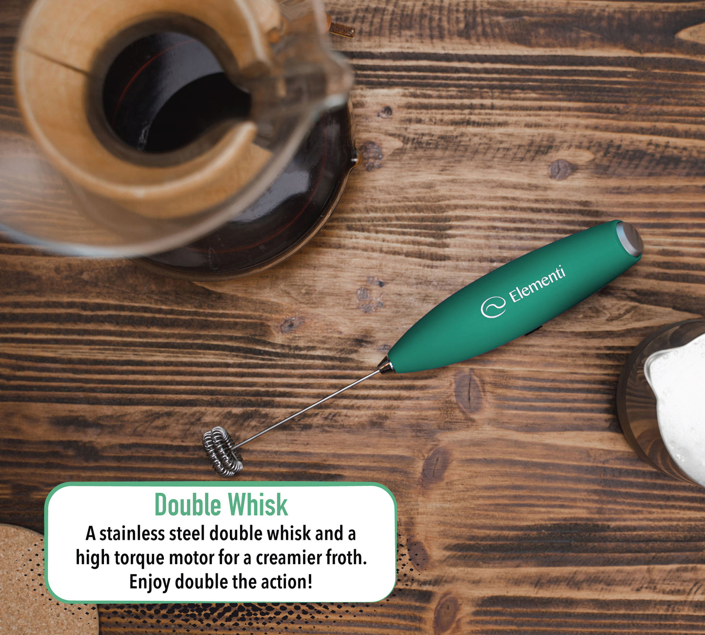 Elementi Matcha Whisk for Your Matcha Kit (Batteries Included) Emerald Green