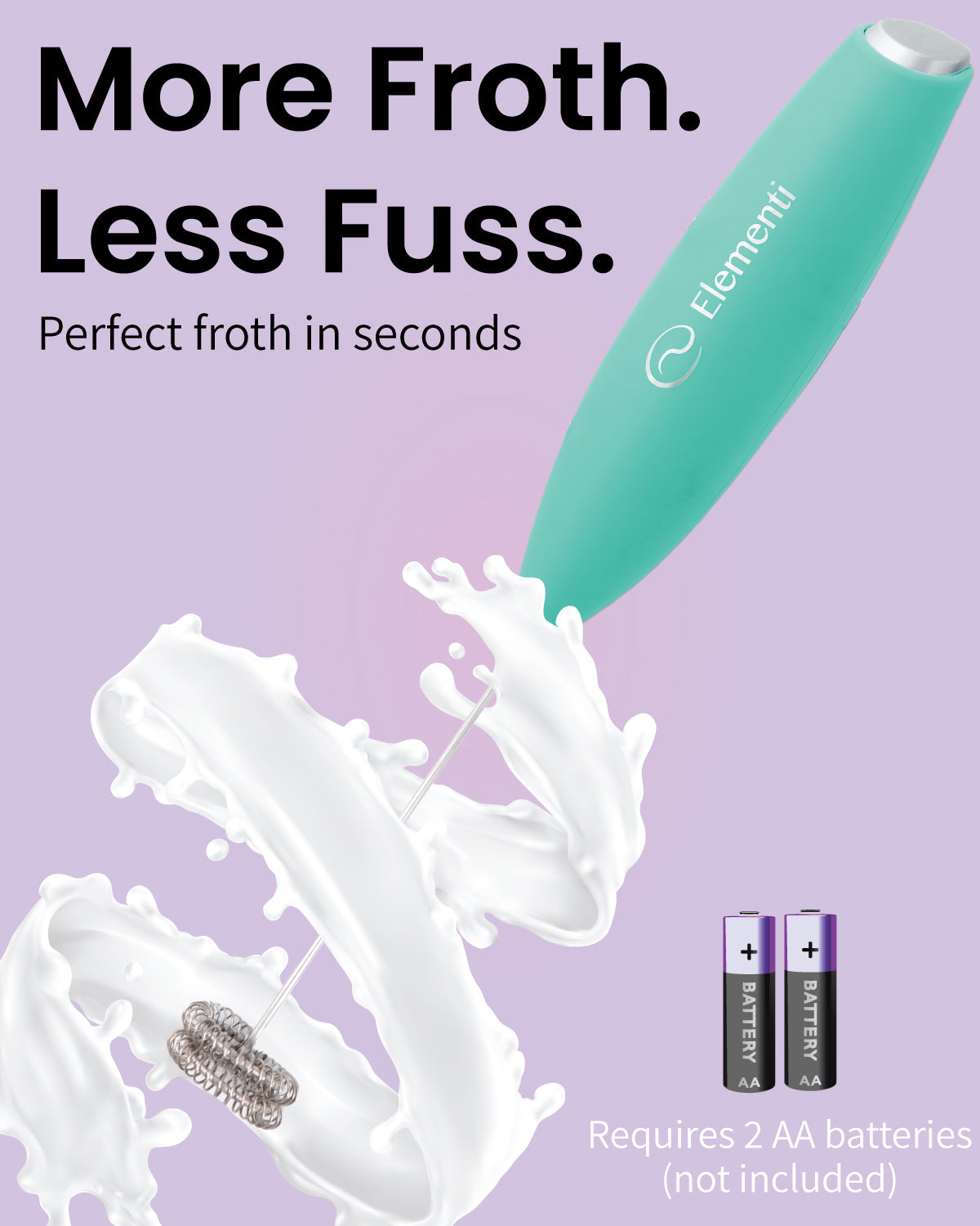Elementi Handheld Milk Frother Double Whisk (Mint Green)