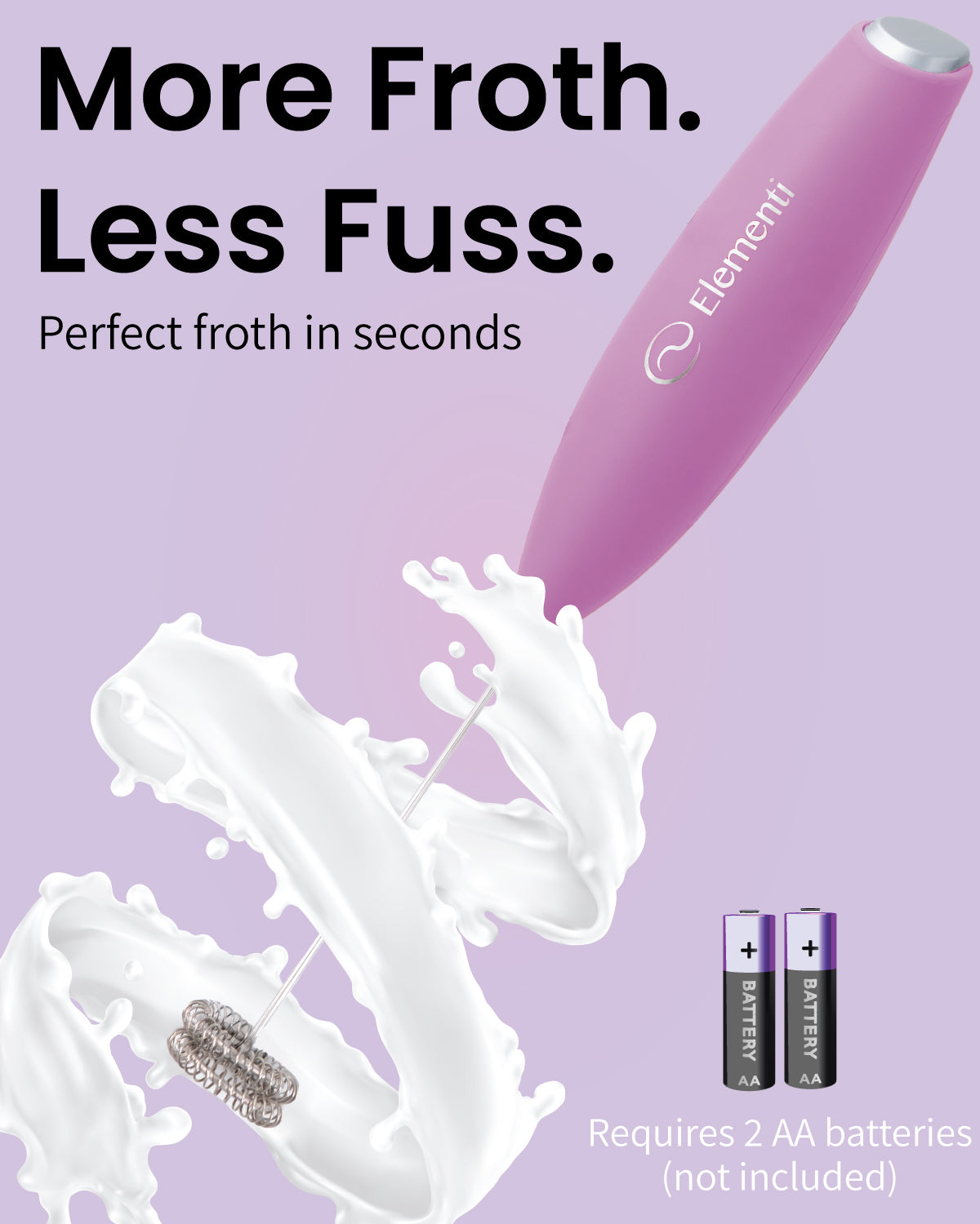 Elementi Handheld Milk Frother Double Whisk (Pastel Pink)