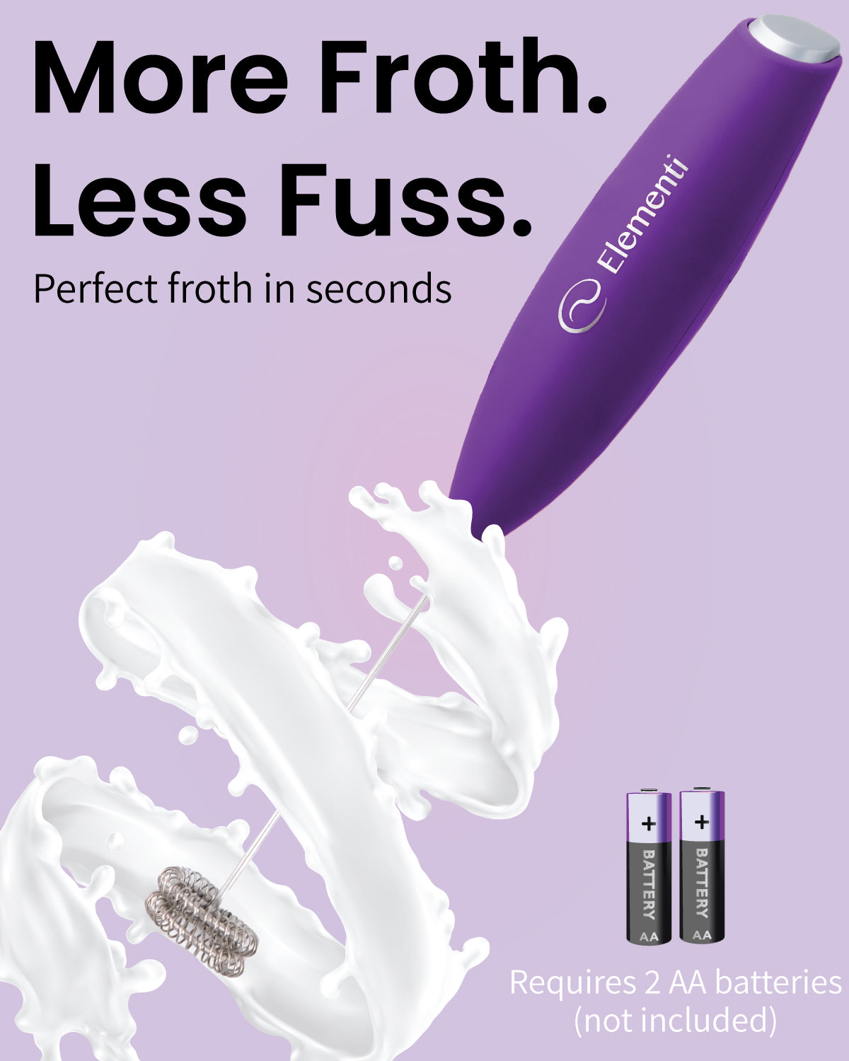 Elementi Handheld Milk Frother Double Whisk (Purple)