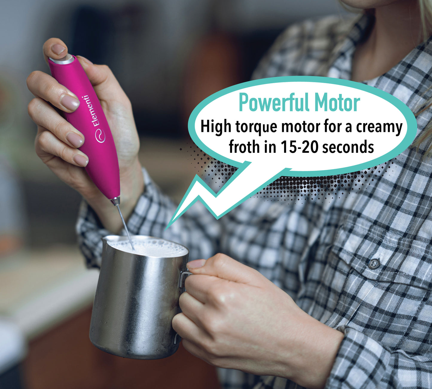 Elementi Electric Milk Frother Handheld (Hot Pink)
