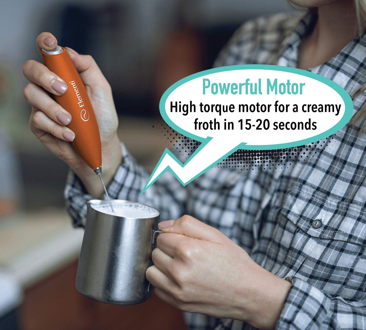 Elementi Electric Milk Frother Handheld (Orange)