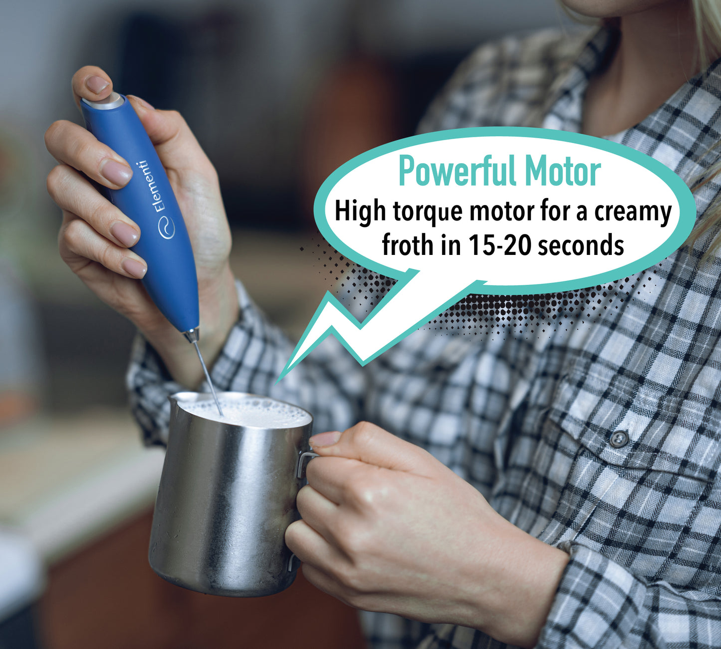 Elementi Electric Milk Frother Handheld (Blue)