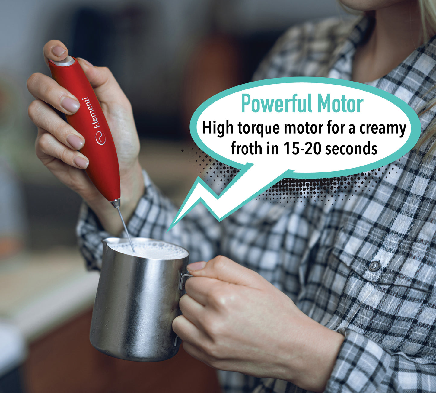 Elementi Milk Frother Handheld Double Whisk (Red)