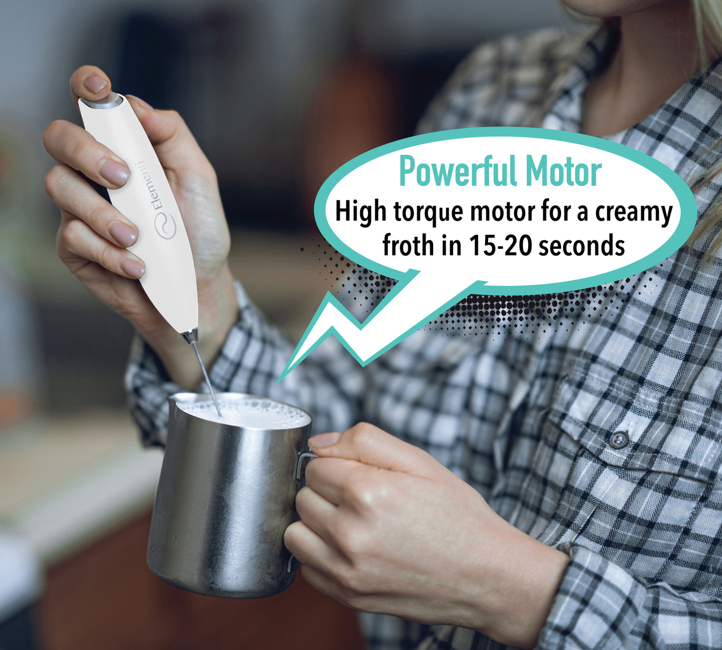 Elementi Milk Frother Wand, Batteries Included (White)