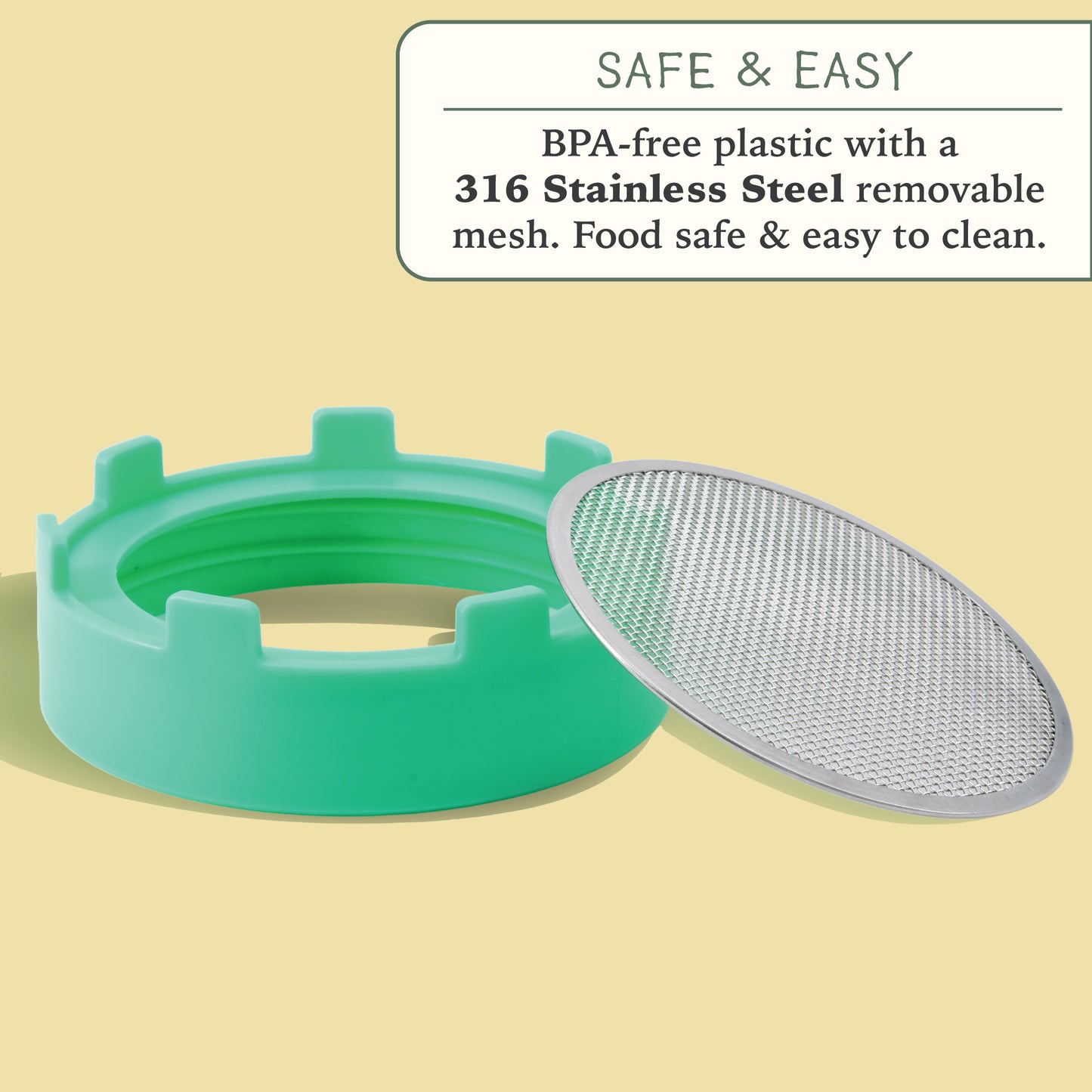 Elementi Sprouting Kit - Set of 2 Sprouting Lids for Wide Mouth Mason Jars (Sage Green)