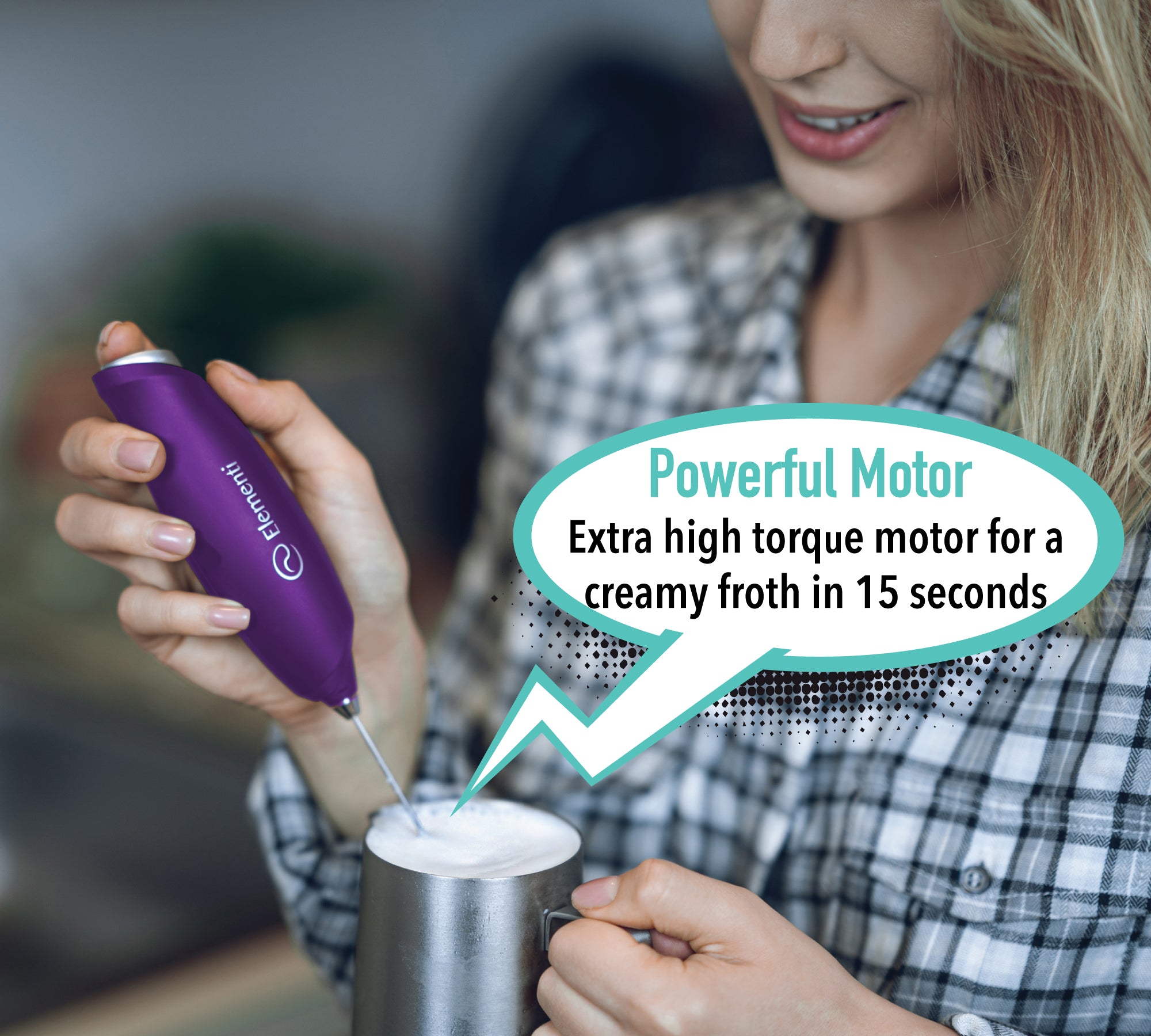 Elementi Handheld Milk Frother (Ultra Purple)