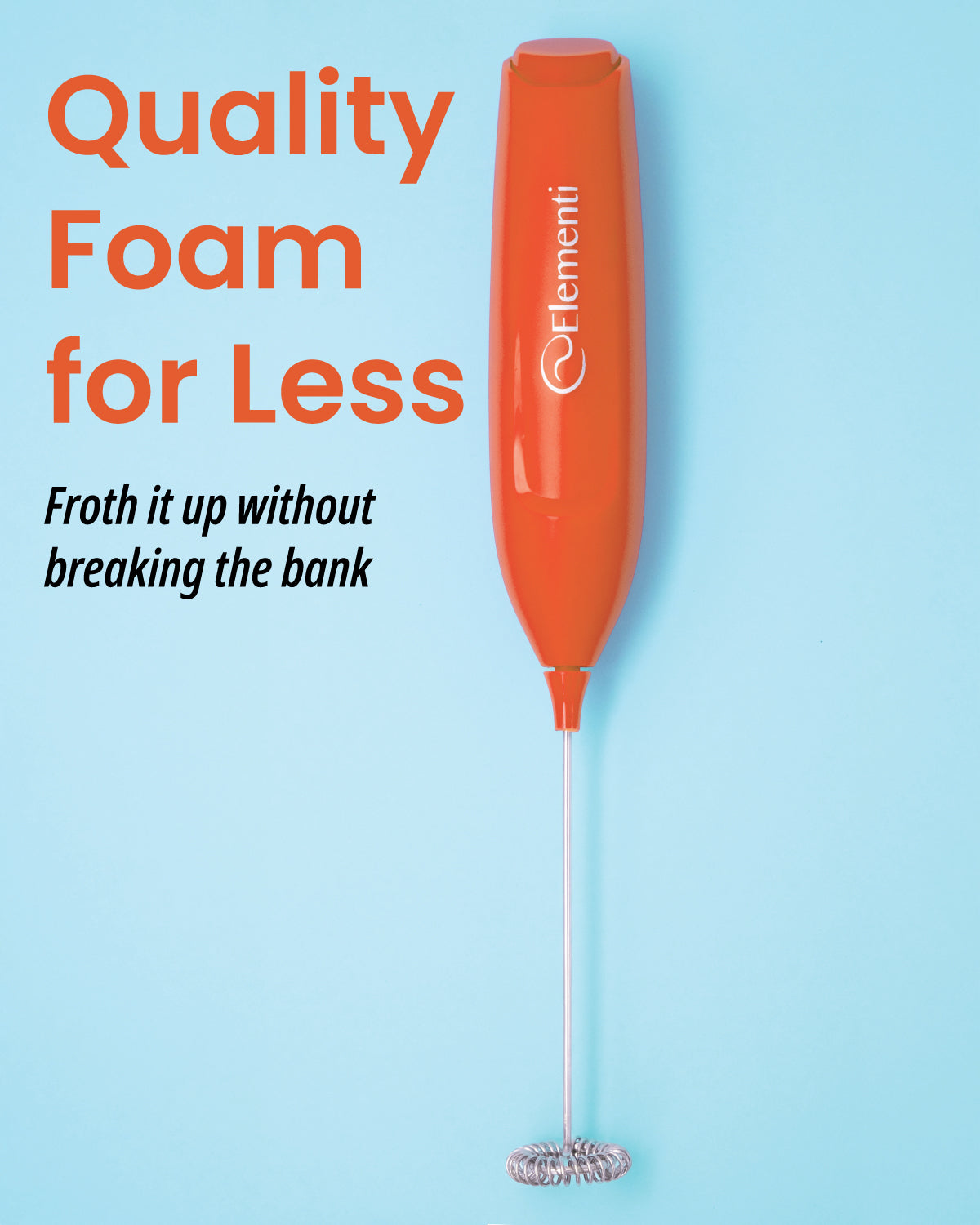 Elementi Powerful Frother Wand – Lightweight Milk Frother (Orange)