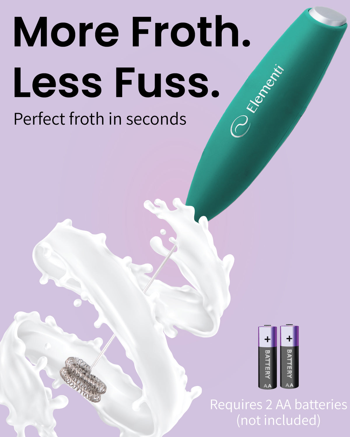 Elementi Handheld Milk Frother Double Whisk (Emerald Green)