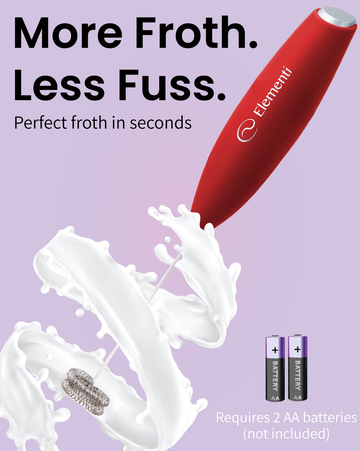 Elementi Handheld Milk Frother Double Whisk (Red)