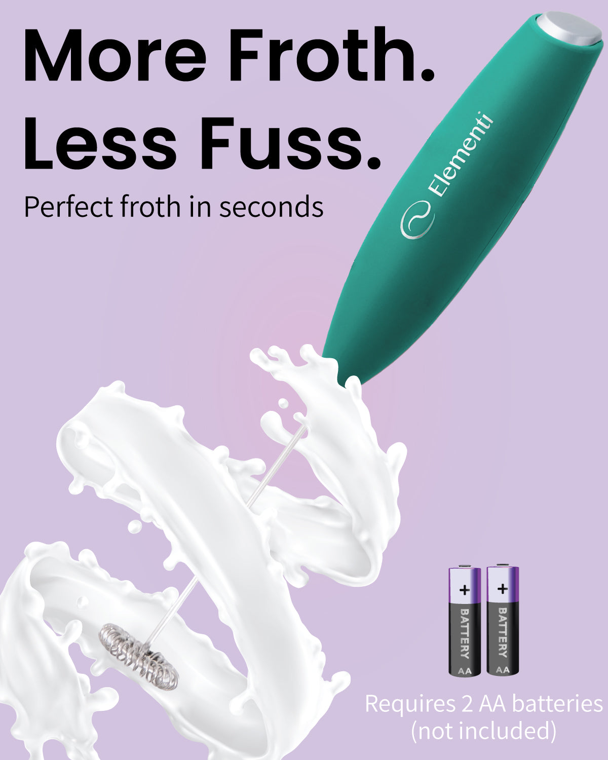 Elementi Handheld Milk Frother No Stand (Emerald Green)