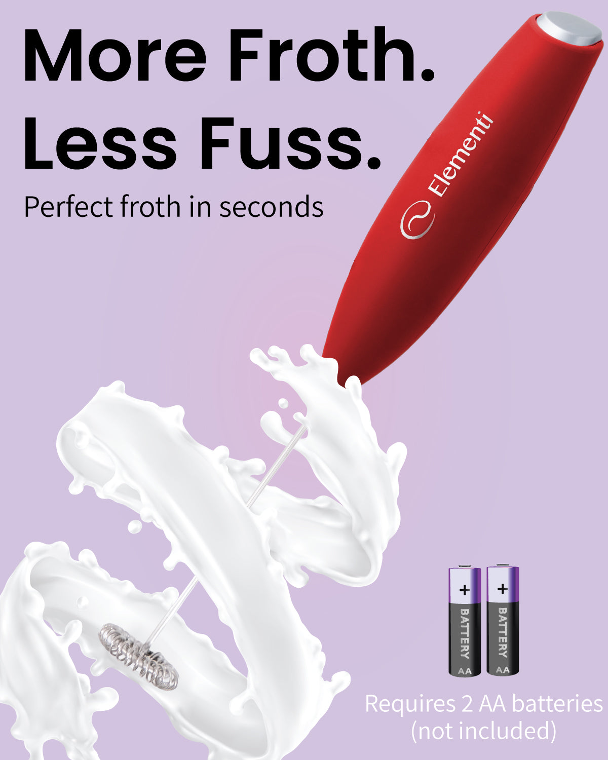 Elementi Handheld Milk Frother No Stand (Red)