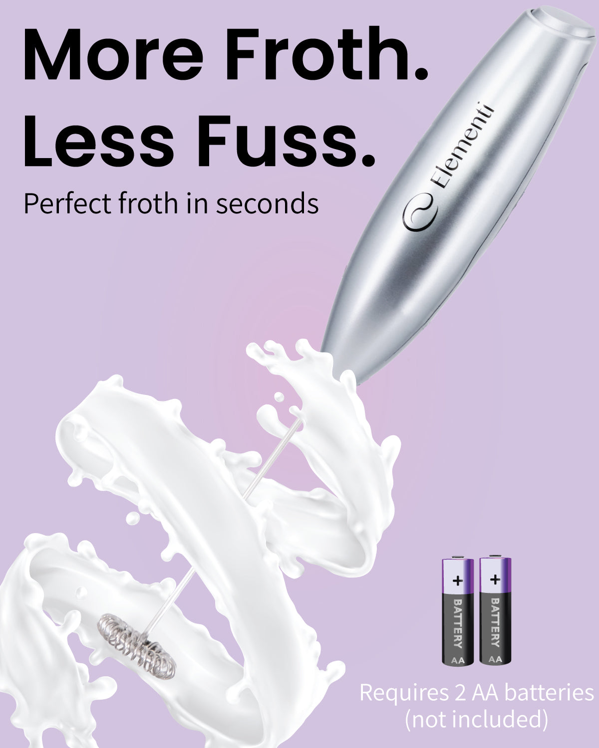 Elementi Handheld Milk Frother No Stand (Silver)