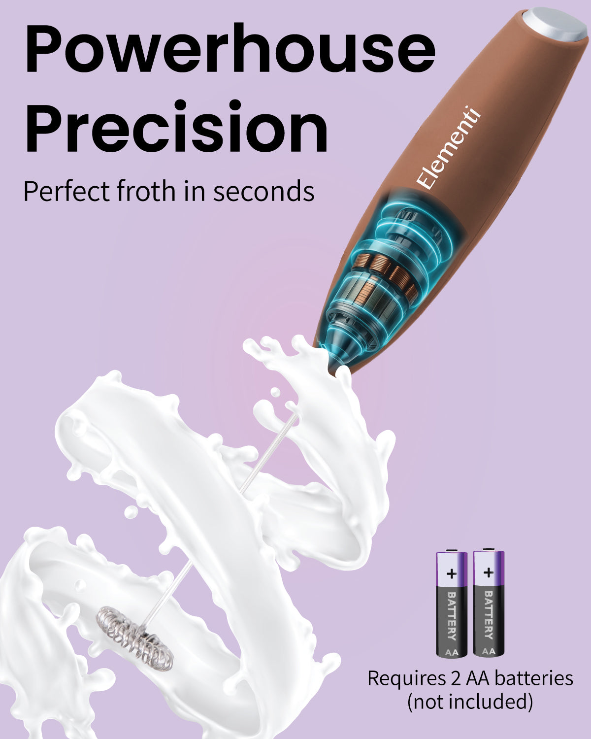 Elementi Handheld Milk Frother with Stand
