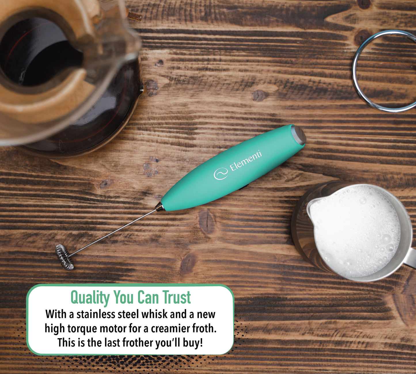 Elementi Electric Milk Frother Handheld (Mint Green)