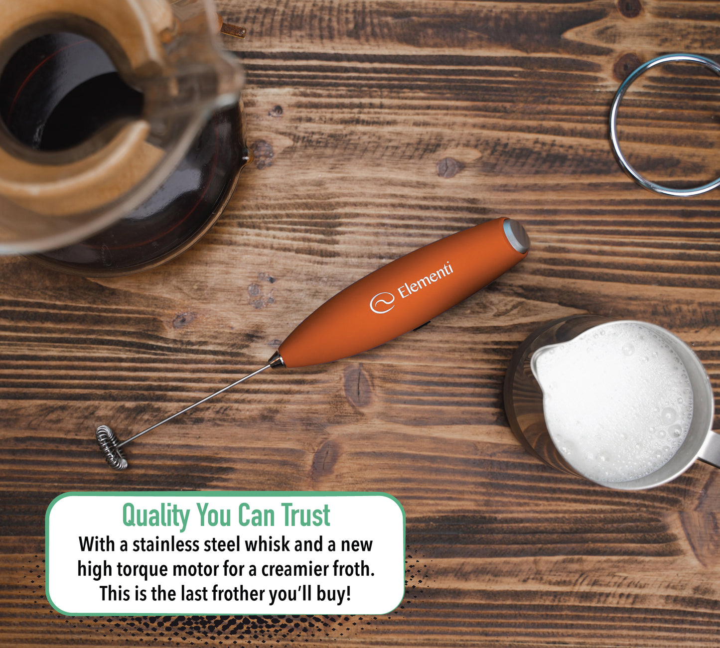 Elementi Electric Milk Frother Handheld (Orange)