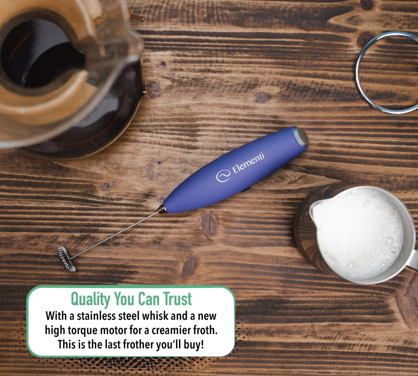 Elementi Electric Milk Frother Handheld (Blue)
