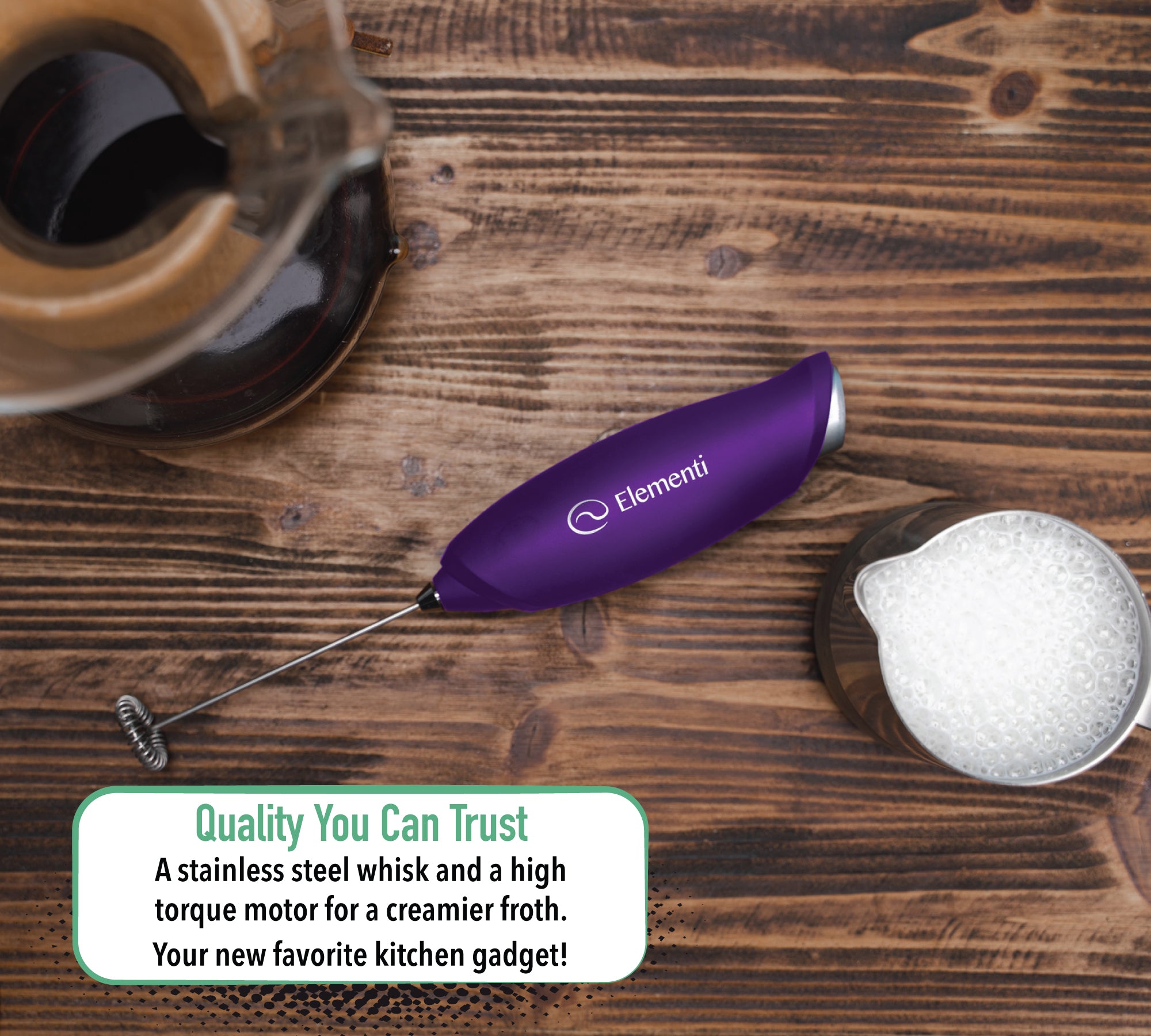 Elementi Handheld Milk Frother (Ultra Purple)