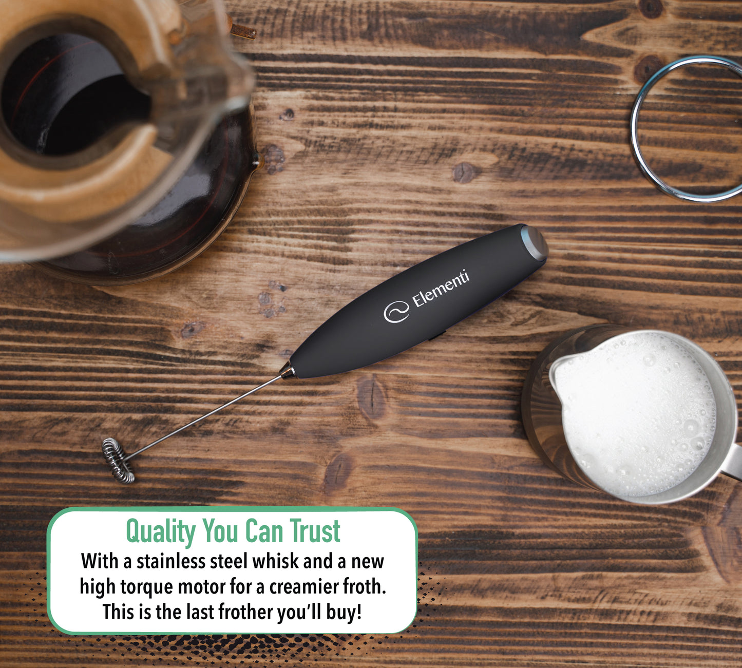 Elementi Electric Milk Frother Handheld (Black)