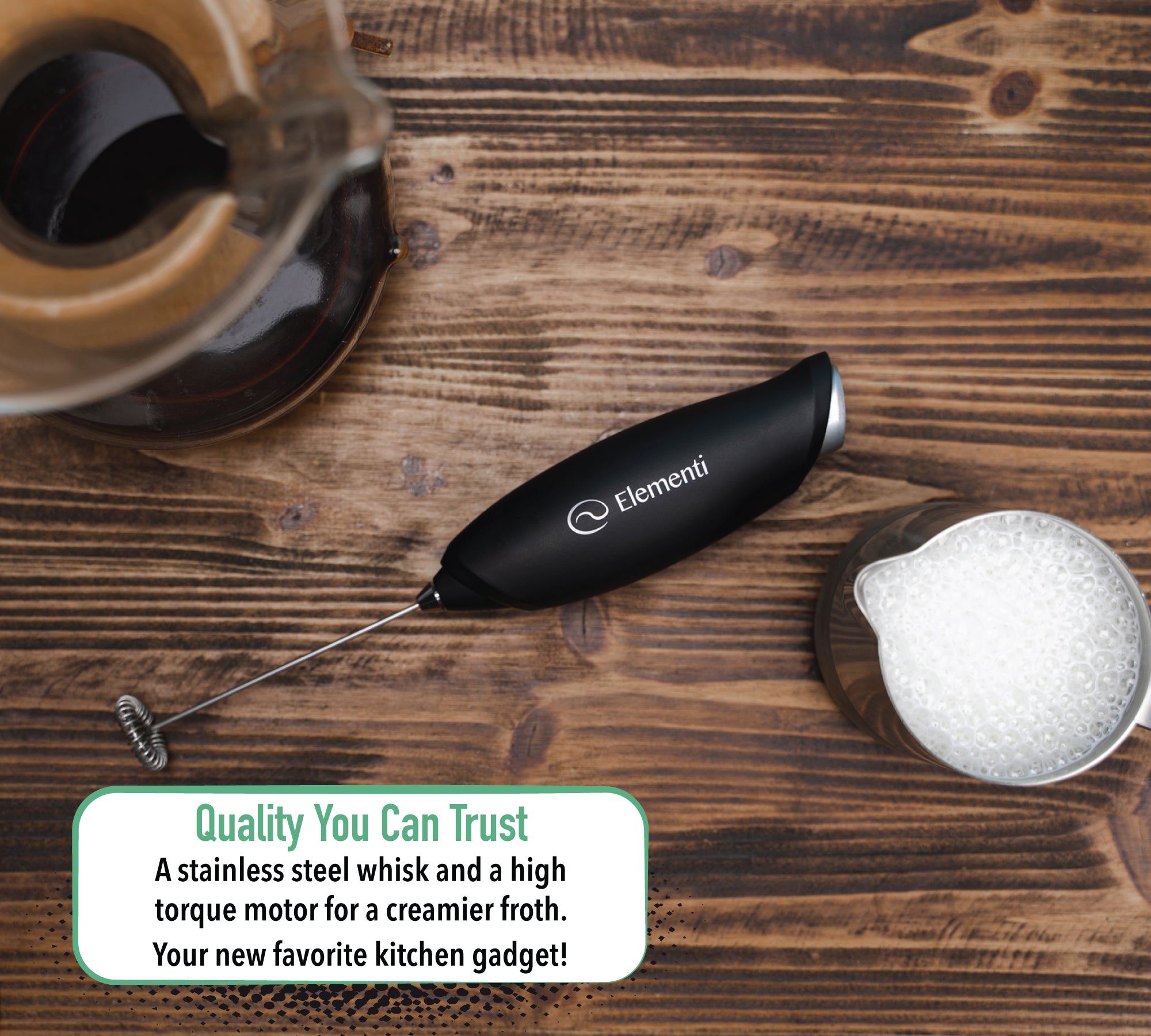 Elementi Handheld Milk Frother (Ultra Black)