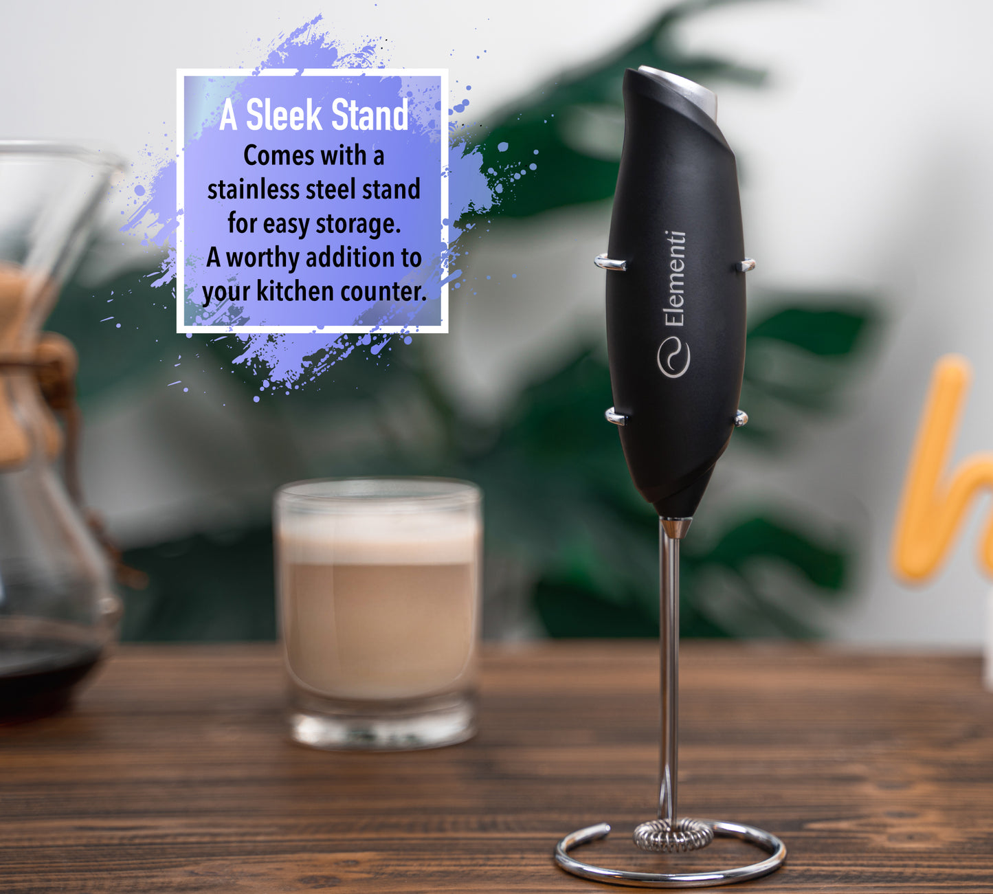 Elementi Electric Milk Frother Handheld (Ultra Silver)
