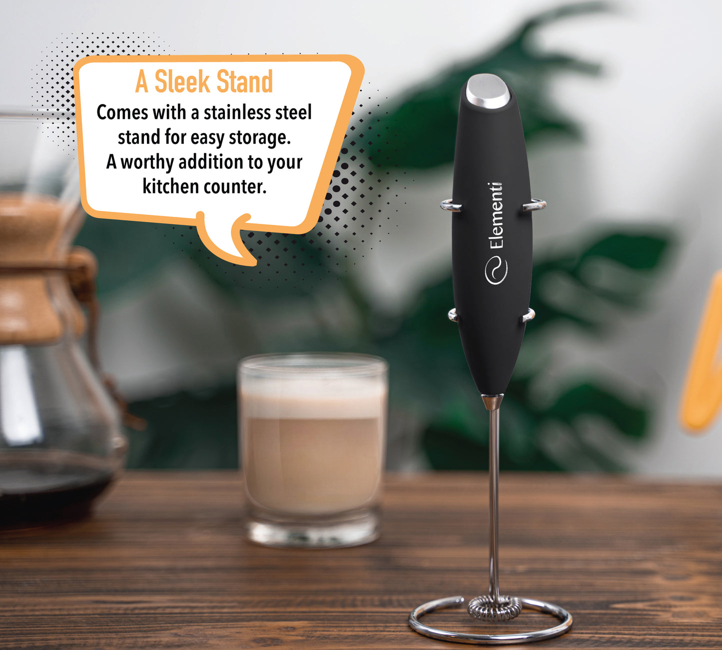 Elementi Electric Milk Frother Handheld (Black)