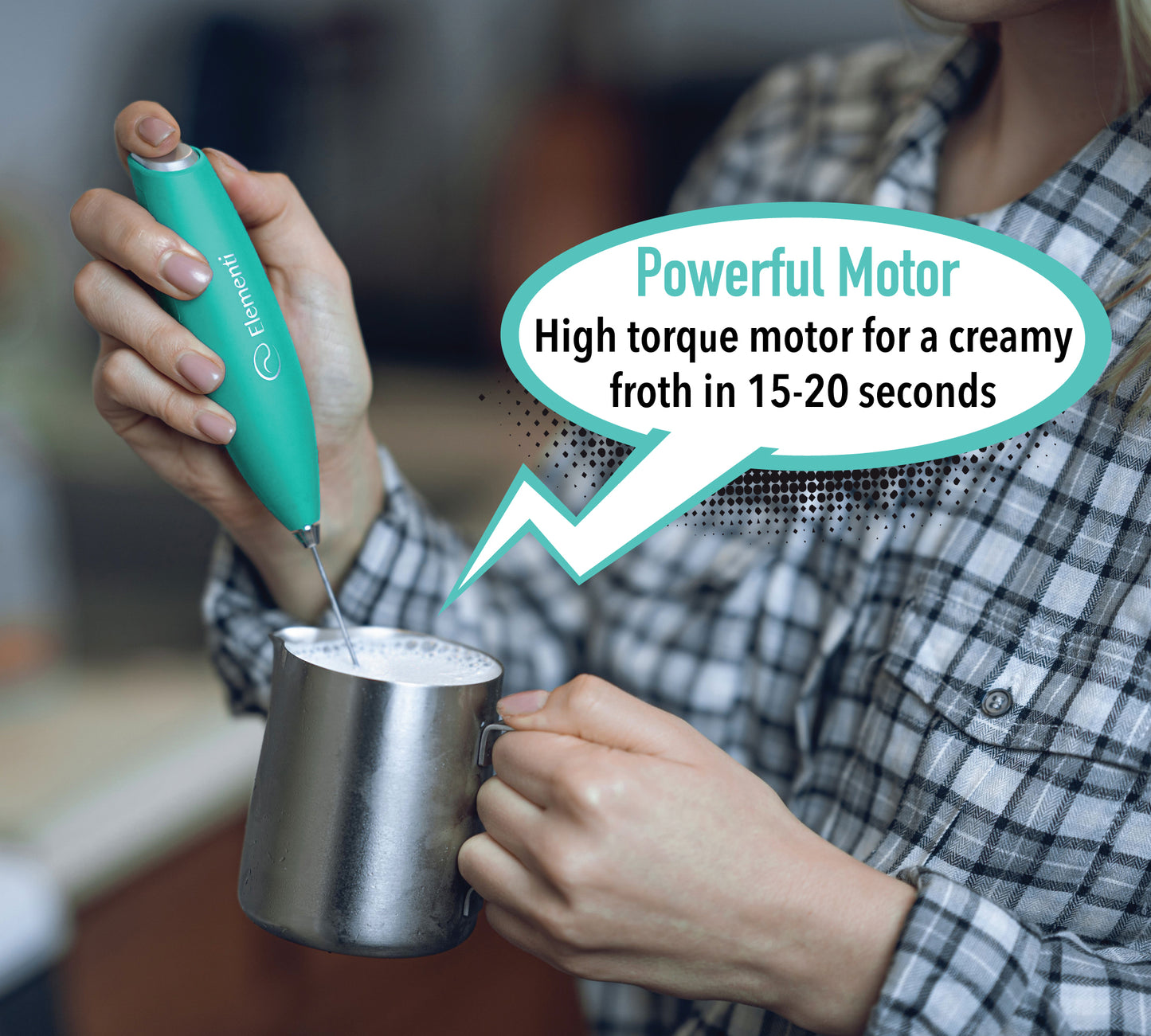 Elementi Milk Frother Wand with Double Whisk (Batteries Included) Mint Green