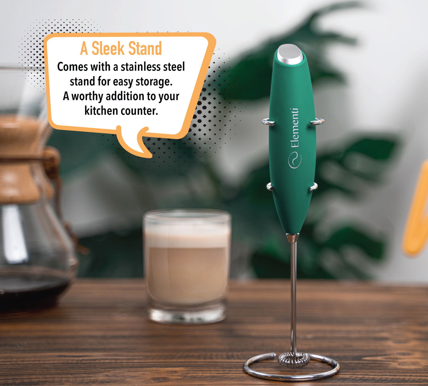 Elementi Electric Milk Frother Handheld (Emerald Green)