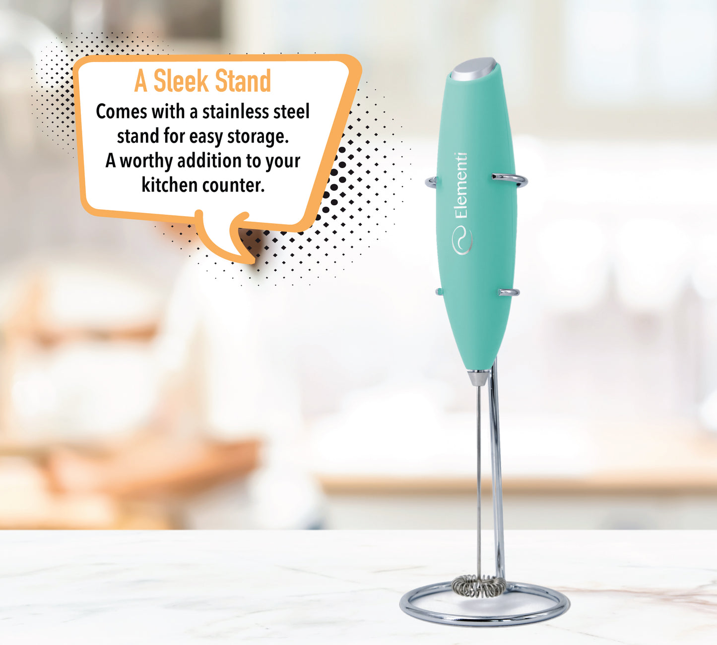 Elementi Electric Milk Frother Handheld (Mint Green)