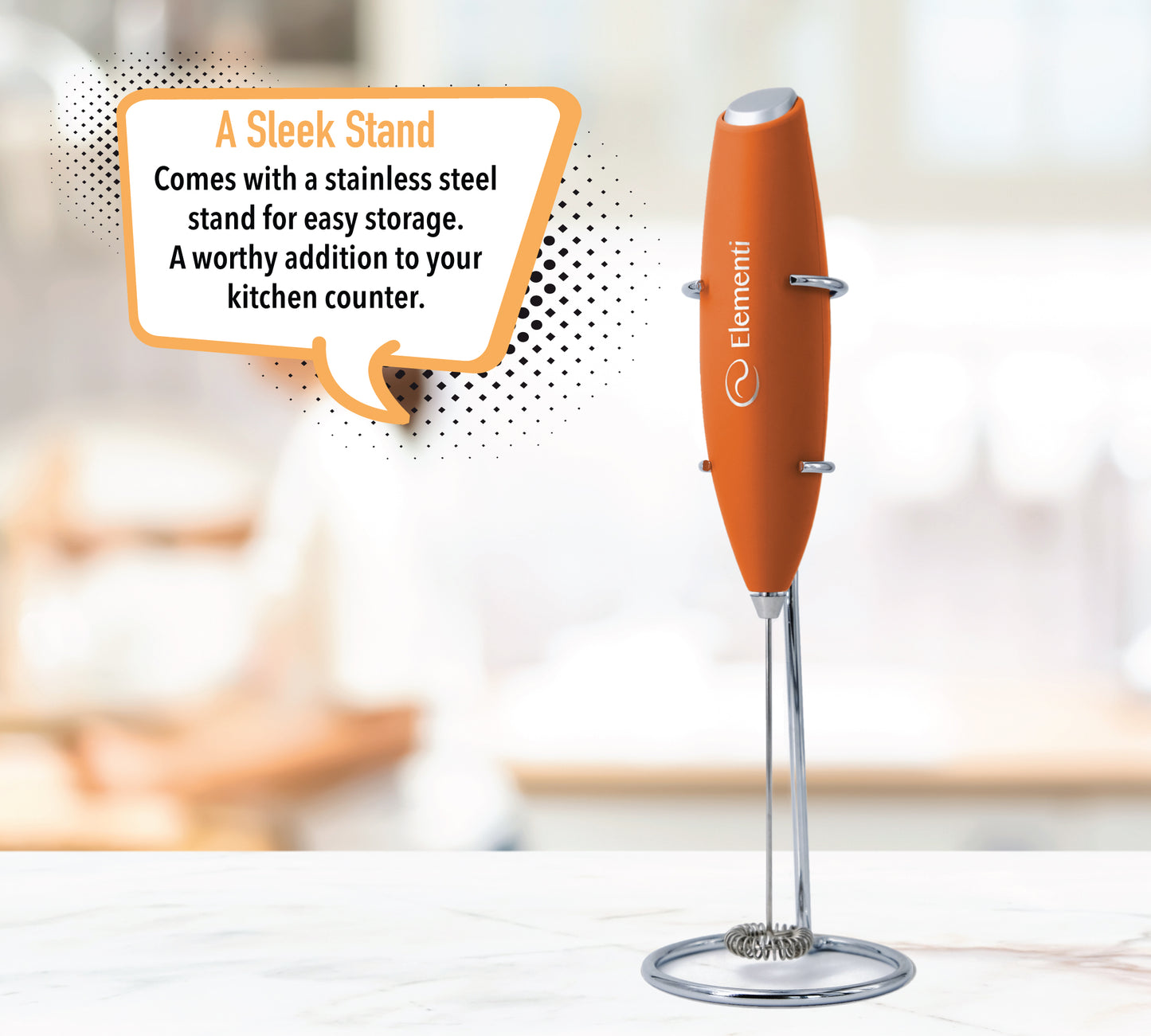 Elementi Electric Milk Frother Handheld (Orange)