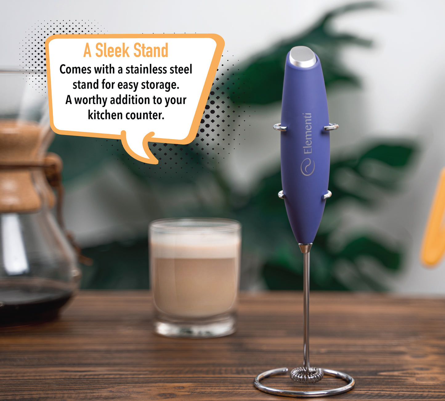 Elementi Electric Milk Frother Handheld (Blue)