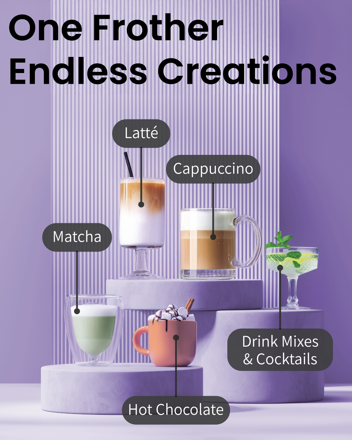 Elementi Handheld Milk Frother Double Whisk (Purple)