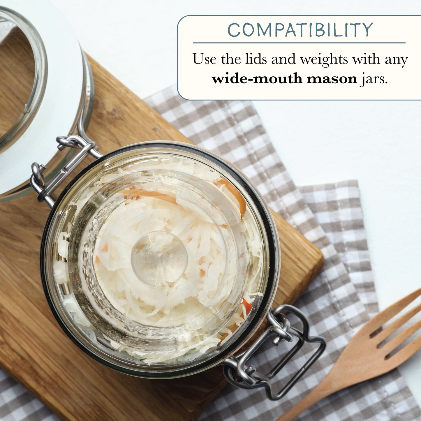 Elementi Fermentation Kit - Set of 4 Glass Fermentation Weights and Mason Jar Lids