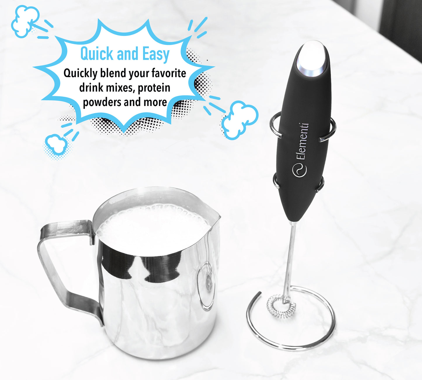 Elementi Electric Milk Frother Handheld (Metallic Gold)