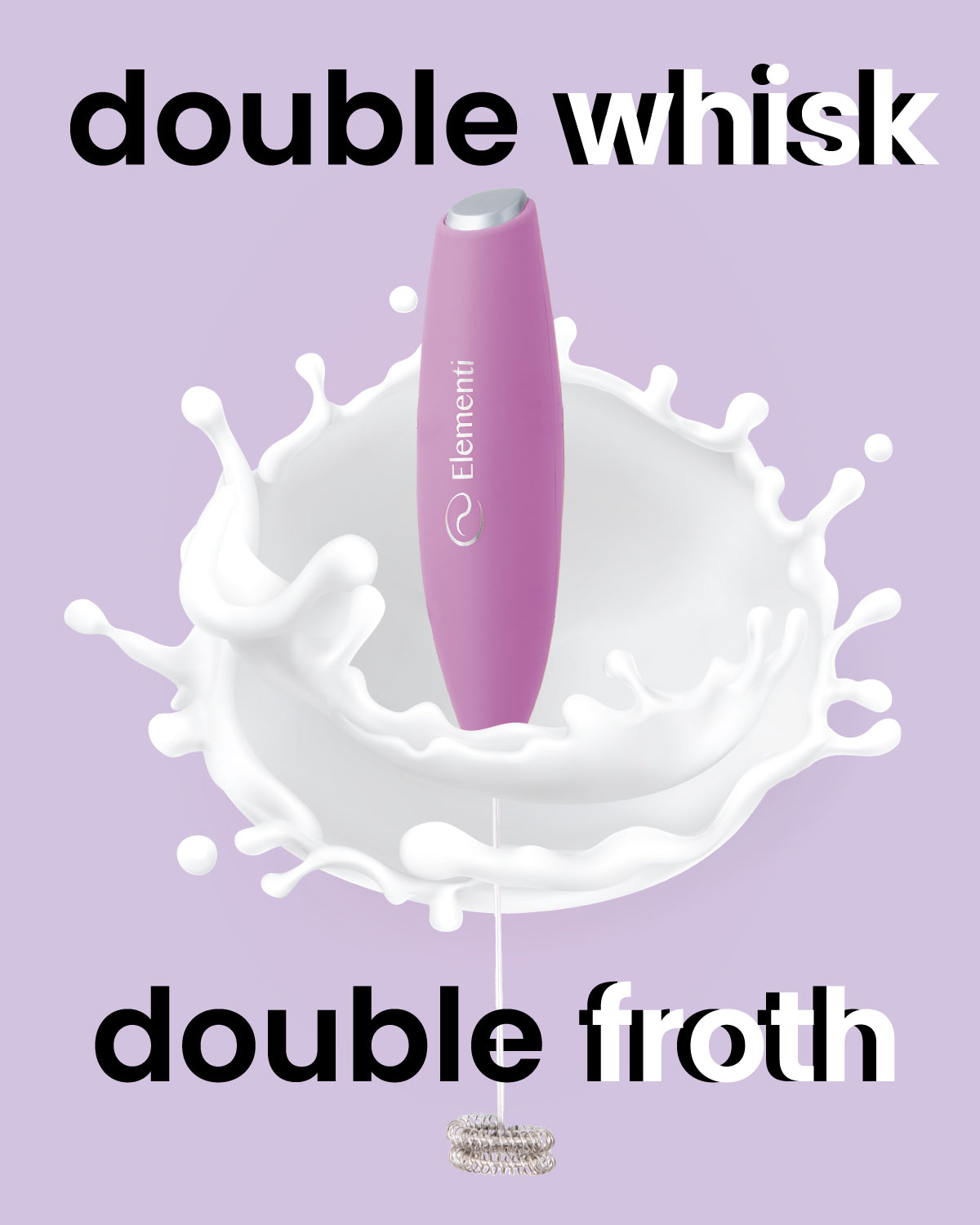 Elementi Handheld Milk Frother Double Whisk (Pastel Pink)