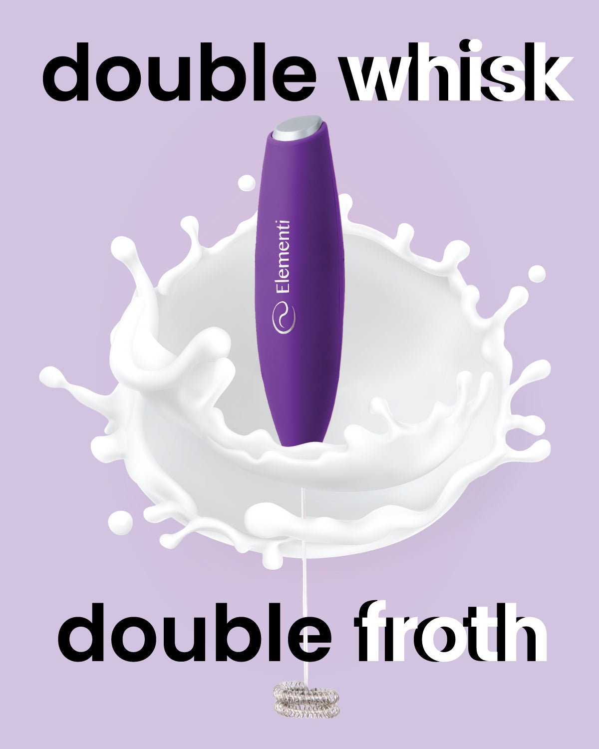 Elementi Handheld Milk Frother Double Whisk (Purple)