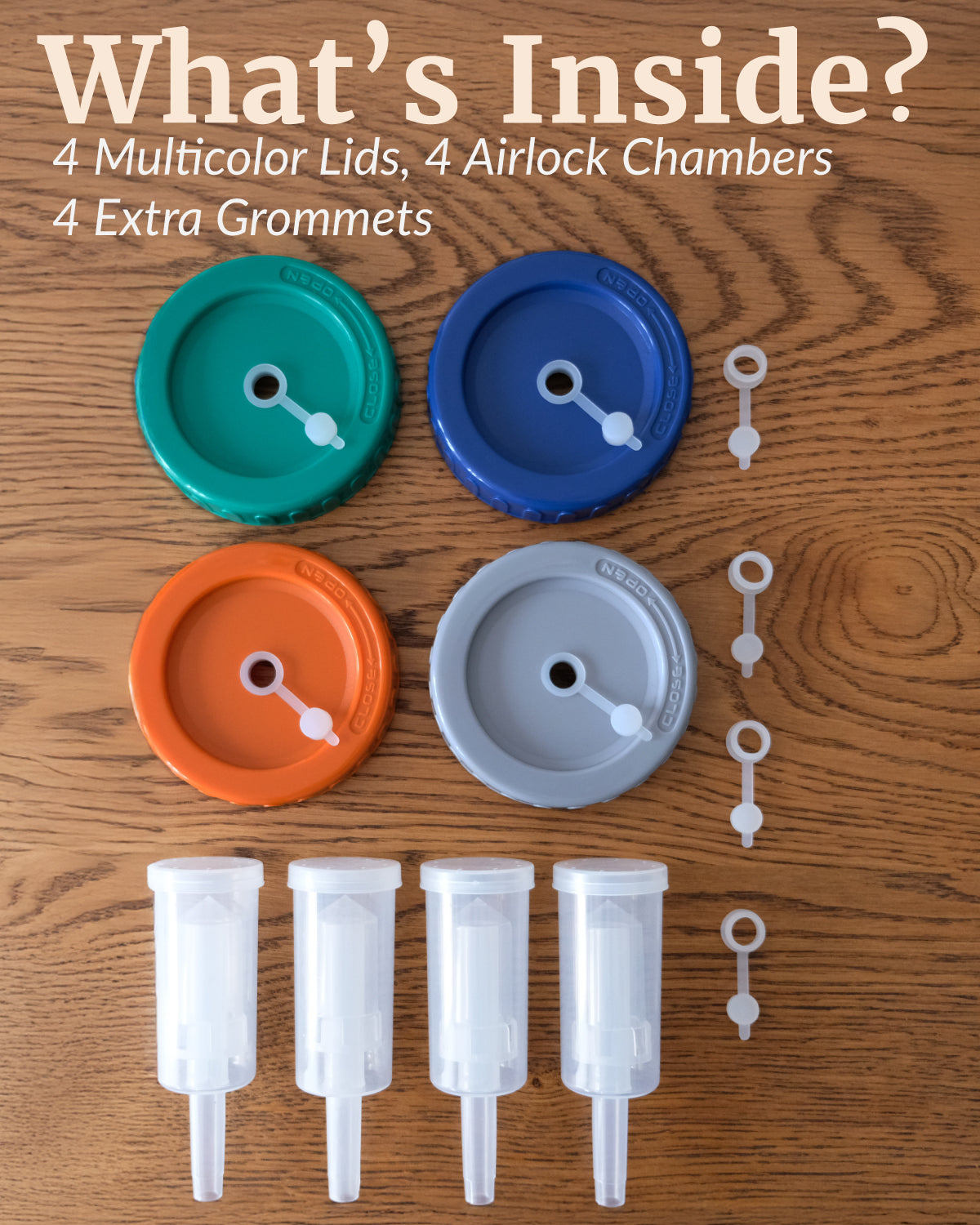 Elementi Fermentation Lids Set of 4 (Multicolor)