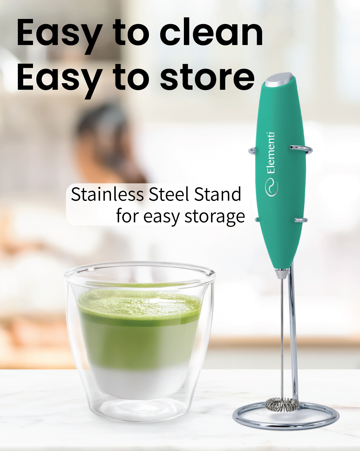 Elementi Handheld Milk Frother (Emerald Green)