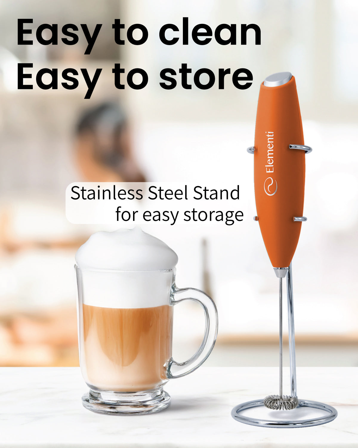 Elementi Handheld Milk Frother (Orange)