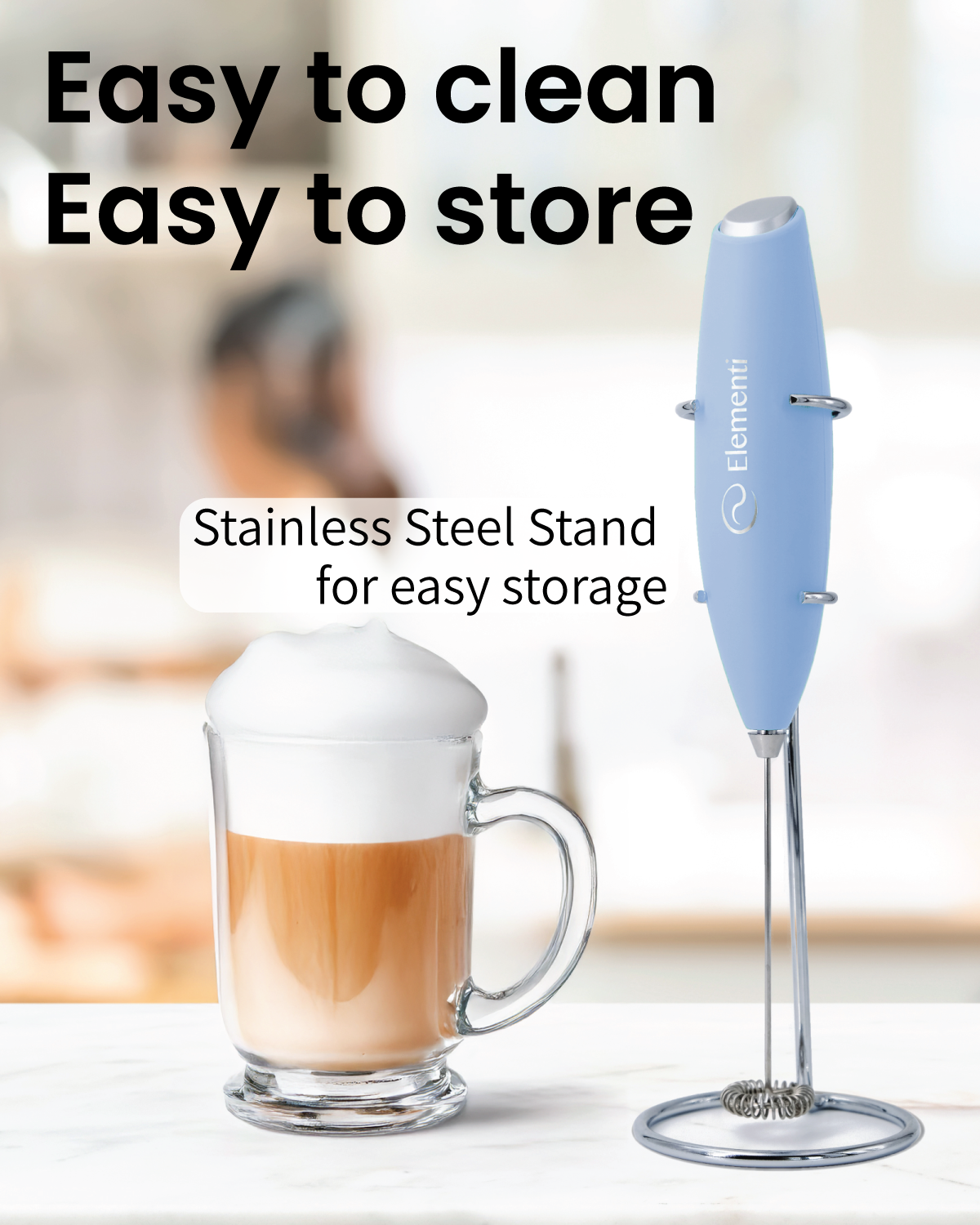 Elementi Handheld Milk Frother (Pastel Blue)