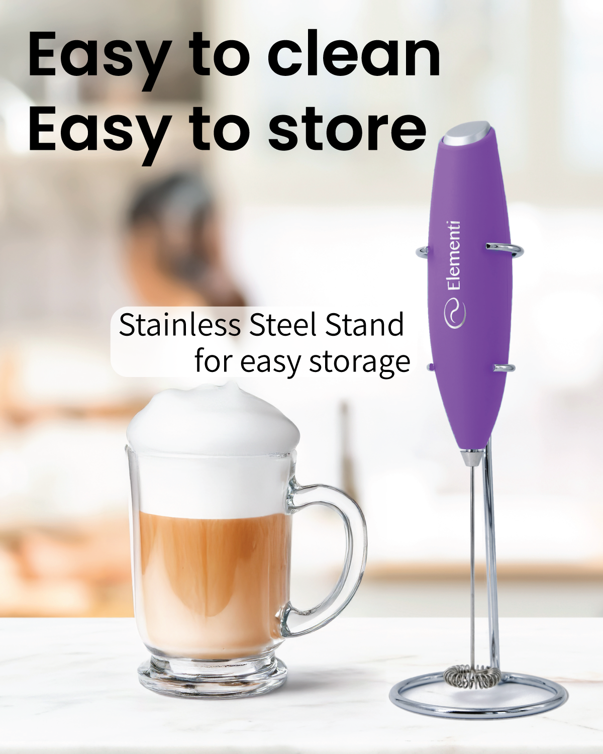 Elementi Handheld Milk Frother (Purple)