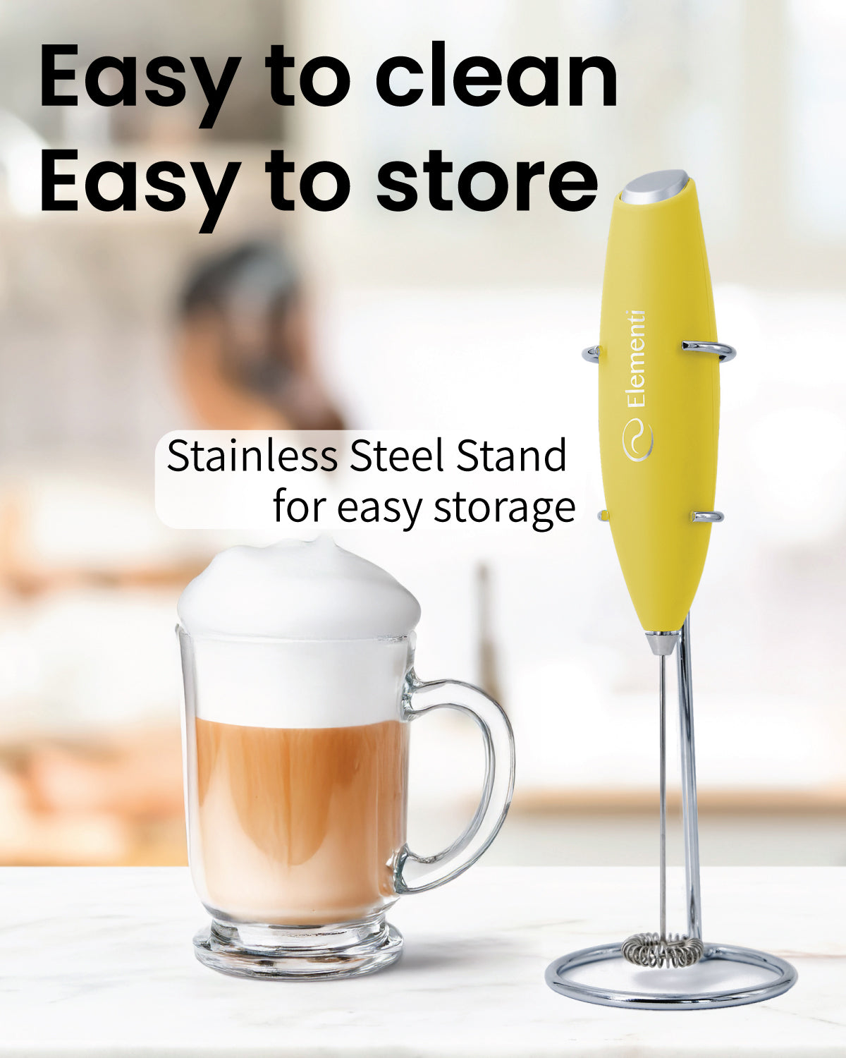 Elementi Handheld Milk Frother (Yellow)
