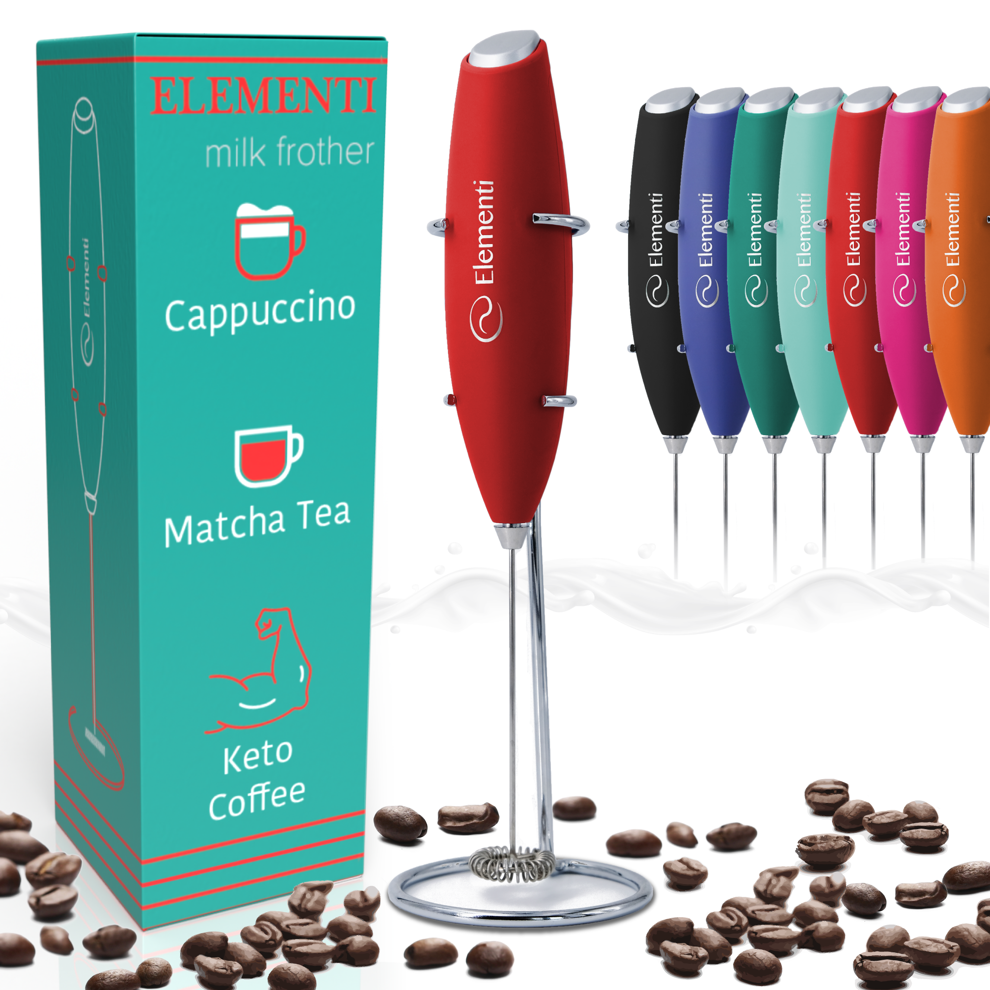 Aerolatte Milk Frother with Stand, Red, Display of 6