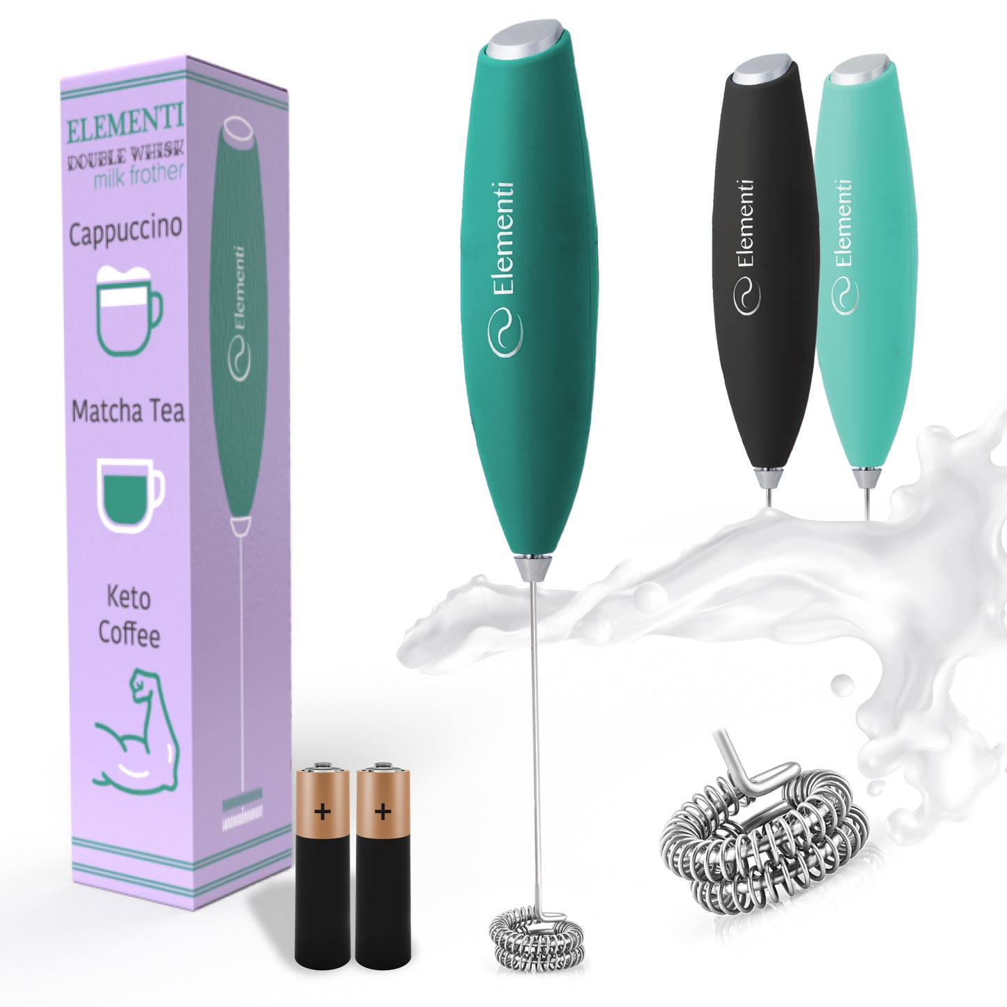Elementi Matcha Whisk for Your Matcha Kit (Batteries Included) Emerald Green