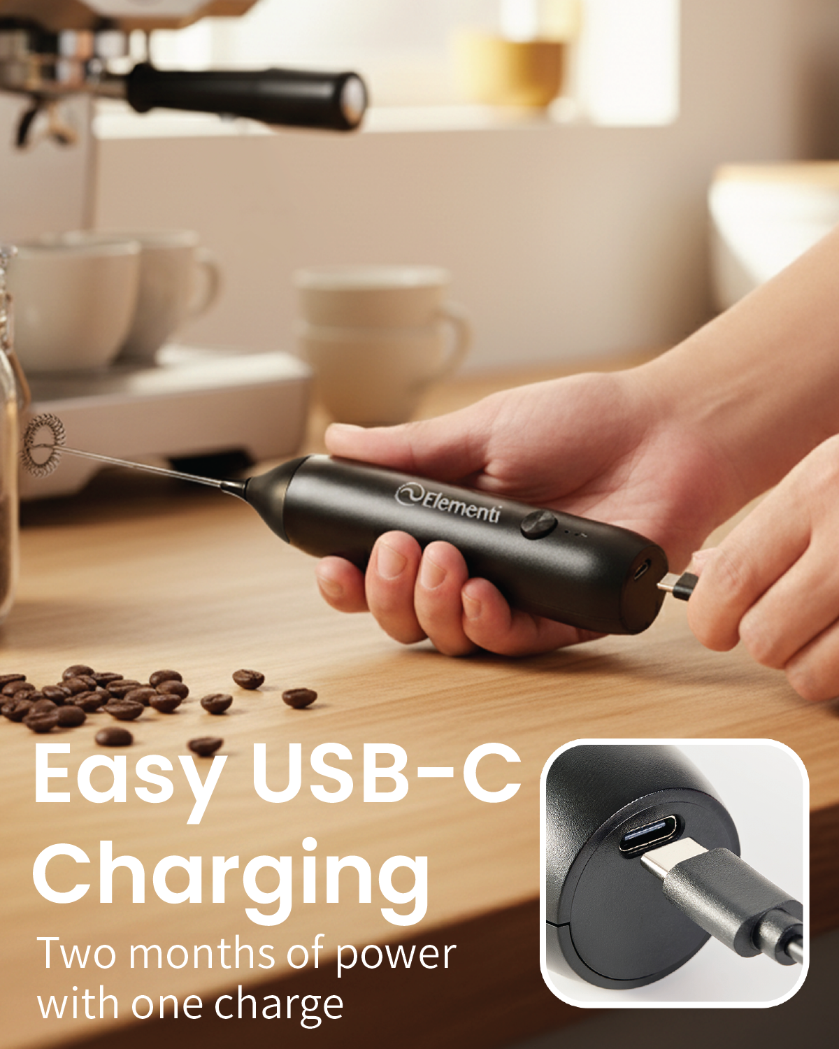 Elementi Rechargeable Milk Frother Wand