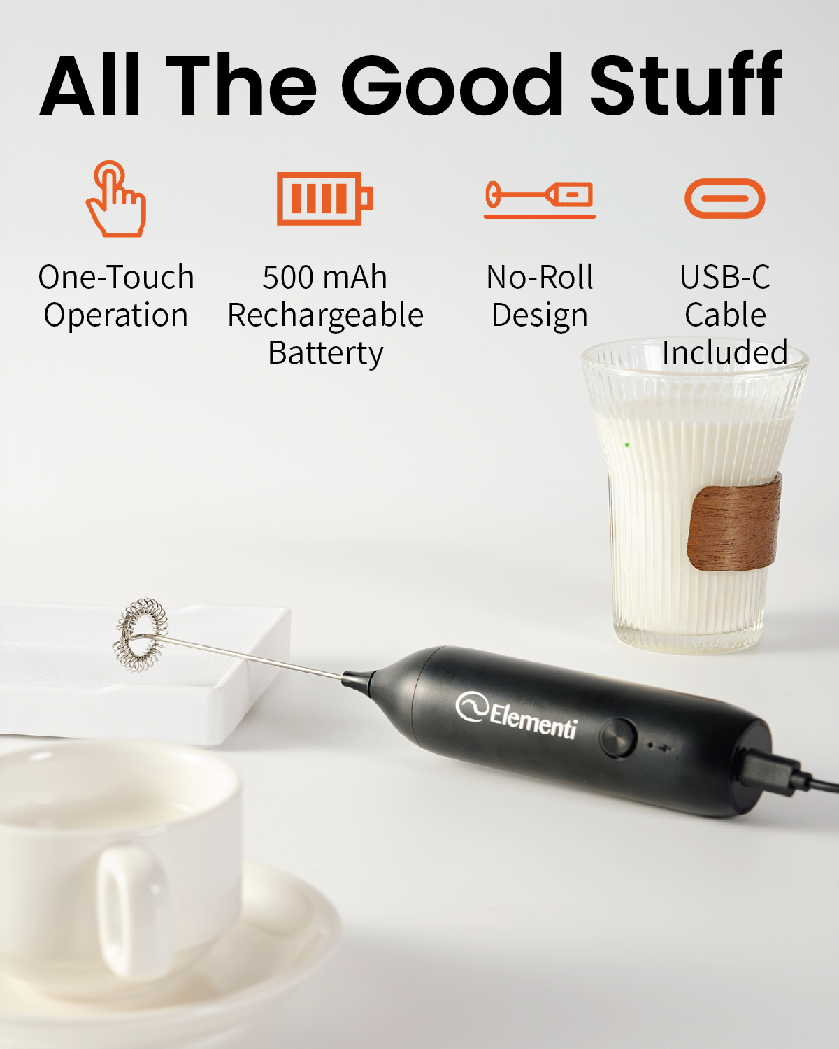 Elementi Rechargeable Milk Frother Wand