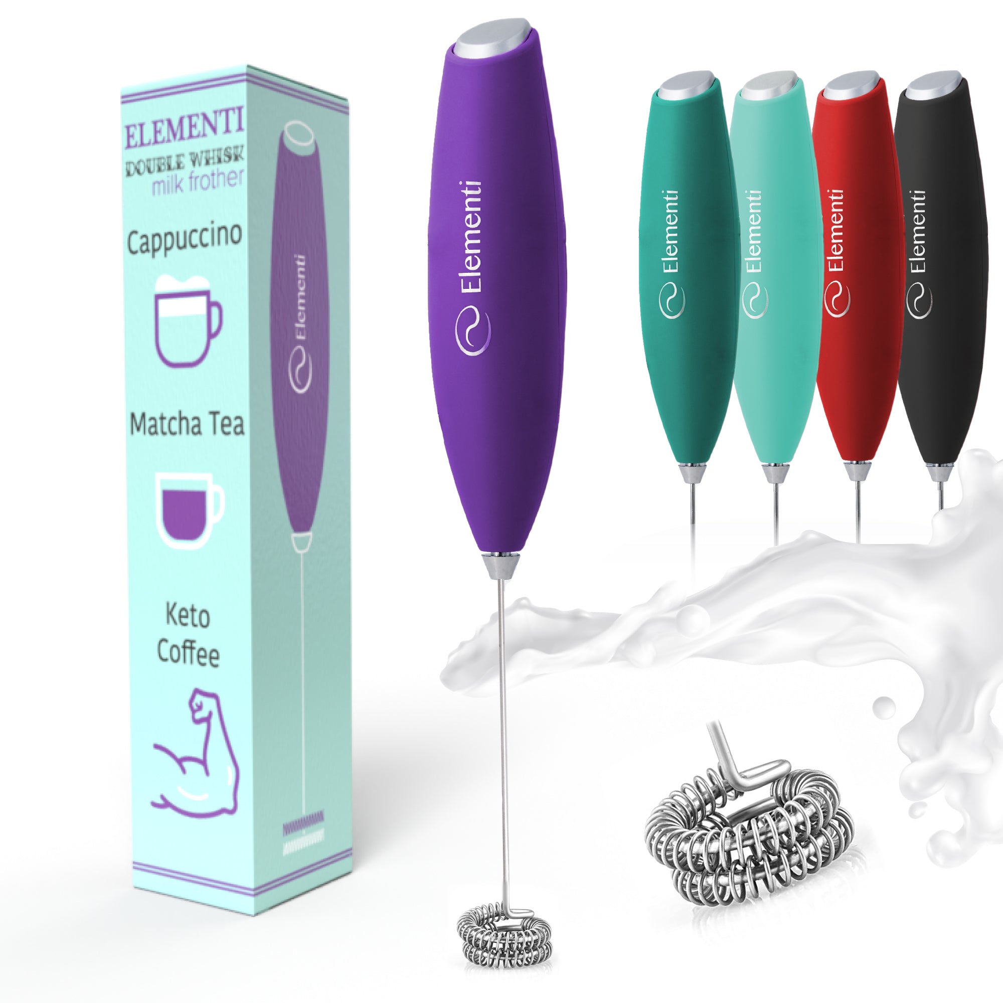 Elementi Handheld Milk Frother Double Whisk (Purple)